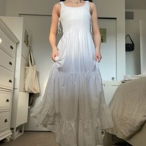 White Zara cottagecore ruched maxi dress